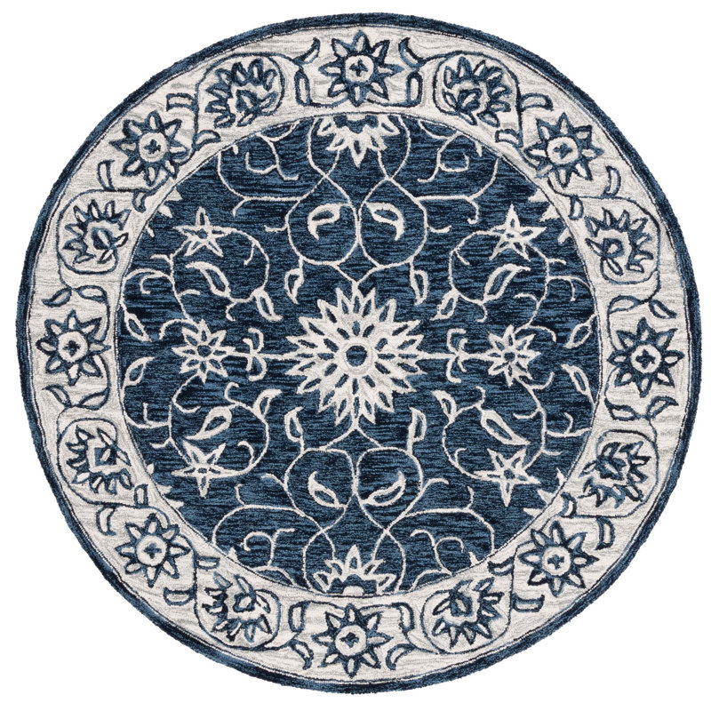 Abrie Hand Tufted Wool Floral Rug, Round 6'