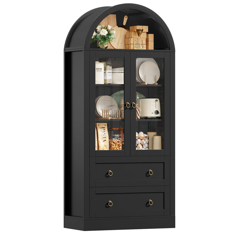 Armoire décorative arquée 2 portes avec 2 tiroirs, Noir