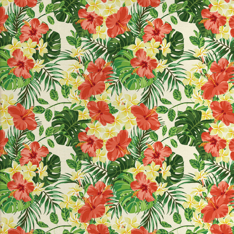 Tissu palmie plumeria hibiscus monstera, H 36 po x l 58 po x P 1 po