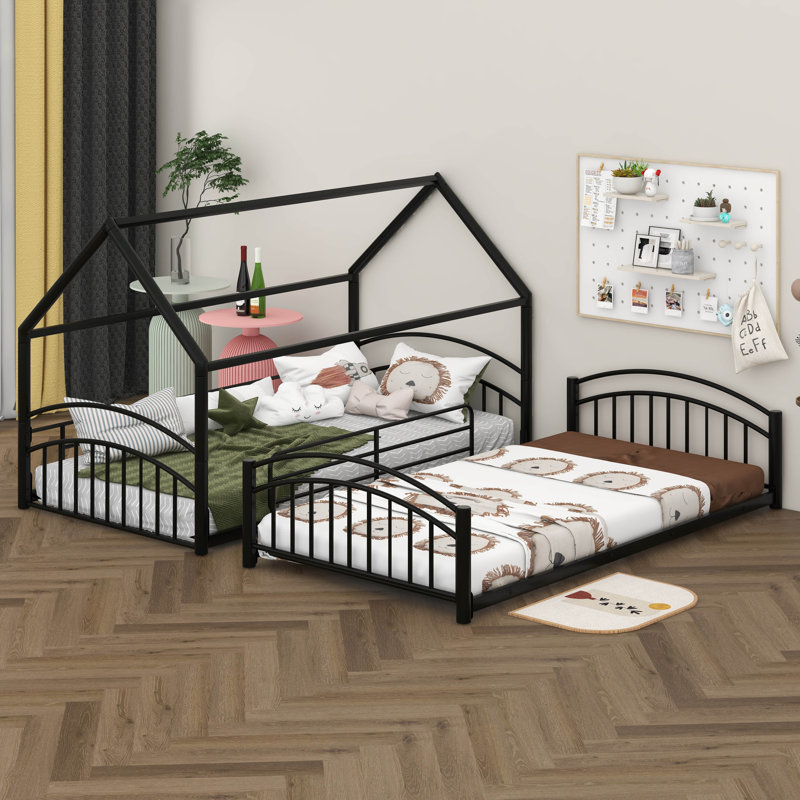  Lit superposé simple avec glissière Amaliah, Noir