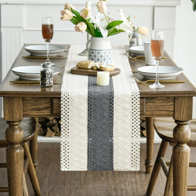 Dark Grey Farmhouse Rustic Table Runner, Seasonal Holiday Hollow Kitchen Dining Table Decoration