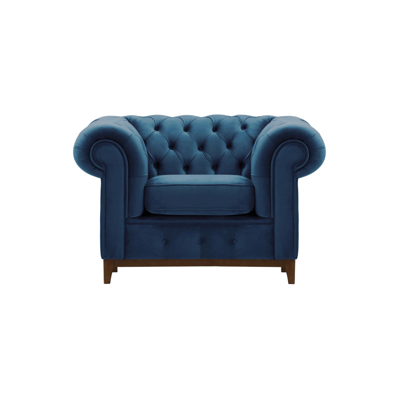 Frizzell Velvet Chesterfield Chair, Blue, Walnut