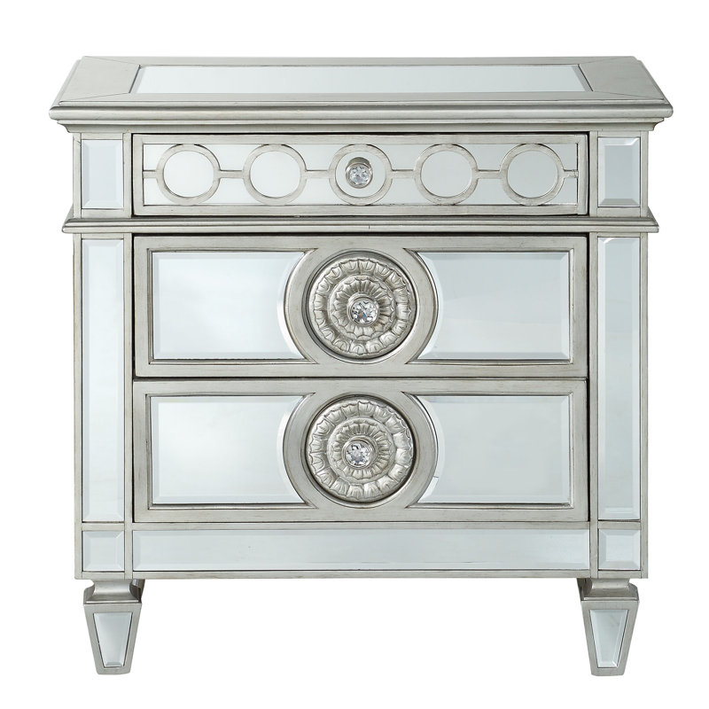 Varian 2-Drawer Rectangular Nightstand, Silver