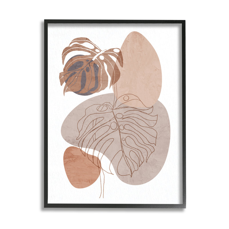 Abstrait, plante ronde, formes rondes, désert, terre cuite - impression sur bois, H 30 po x l 24 po x P 1,5 po