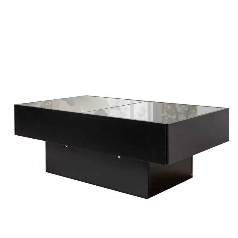 Table basse avec plateau coulissant, table centrale avec compartiment de rangement caché, table extensible pour le salon