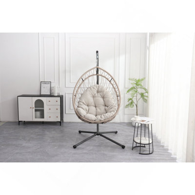 Chaise d'extérieur suspendue en forme d'œuf avec support, chaise de patio en osier, chaise berçante d'intérieur, hamac d'extérieur en forme d'œuf, gris lin