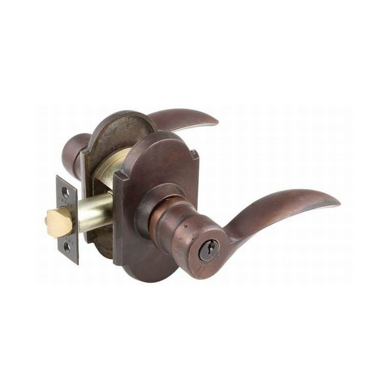 Durango Wave/Drop Keyed (Entry) Door Lever with Arch Rosette, Right, Medium Bronze