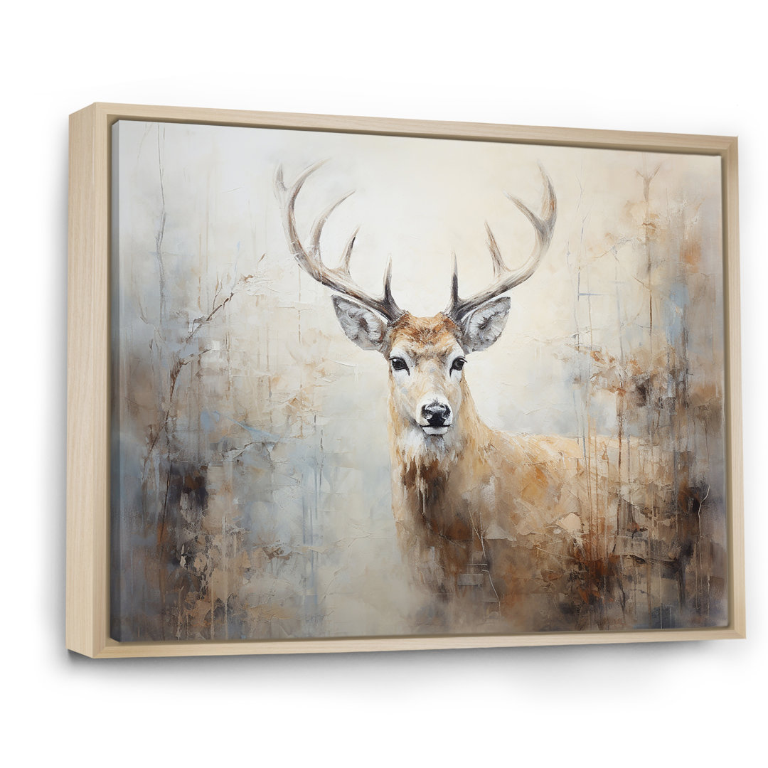 Minimalism Beige Deer Portrait IV - Deer Framed Canvas Print Wall Art Millwood Pines 