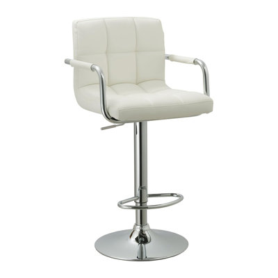 Contemporary Adjustable Swivel Arm Bar Stool With Cushion,White