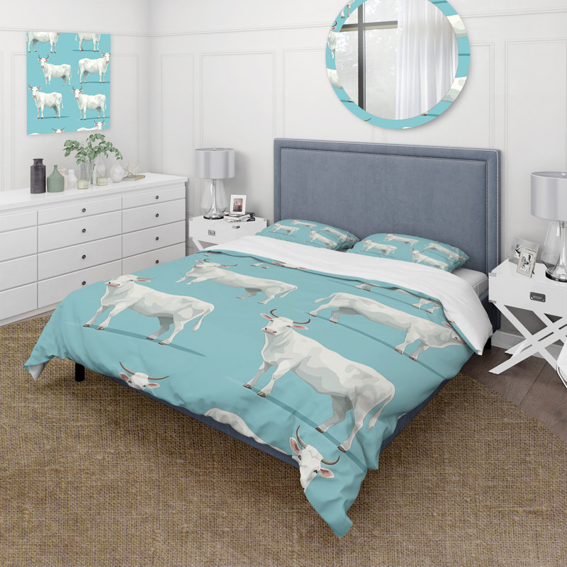 Ensemble de housse de couette Minimalist White Cow, Housse de couette simple + 1 taie décorative stan