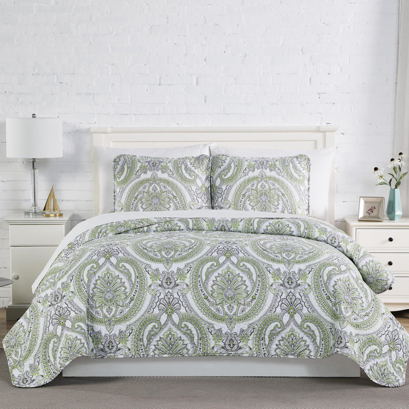 Pure Melody Oversized Light-weight Paisley Quilt Set with matching shams, King Quilt + 2 King Shams, Aqua blue