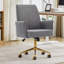 Chaise de bureau en velours côtelé gris à dossier moyen avec base dorée élégante et mousse à mémoire de forme