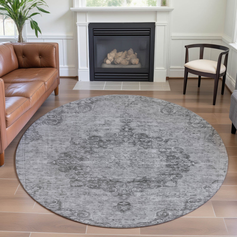 Premium Machine Washable Larock AMF1238 Global Rug, Round 8'