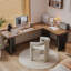 Bureau brun en bois massif en forme de L + fer-108066728-108066732