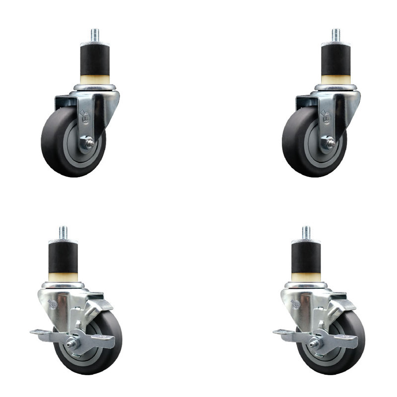 Thermoplastic Rubber Wheel Swivel Expanding Stem Caster Set 2 Brakes SCC TLB 3.5" x 1-7/8"