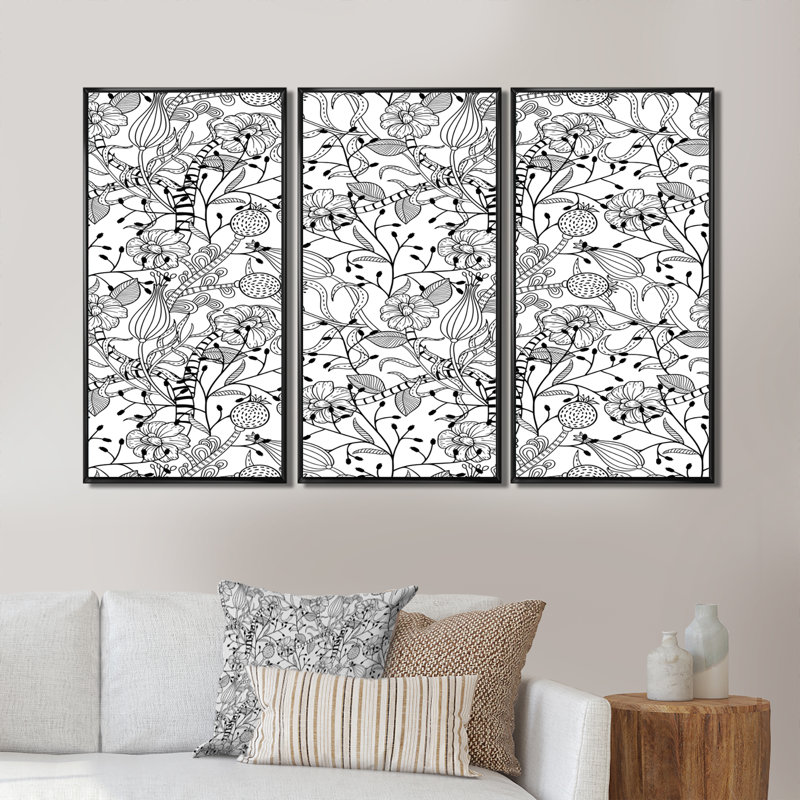 Ensemble de 3 impressions monochromes sur toile encadrée, H 32 po x l 48 po, Noir