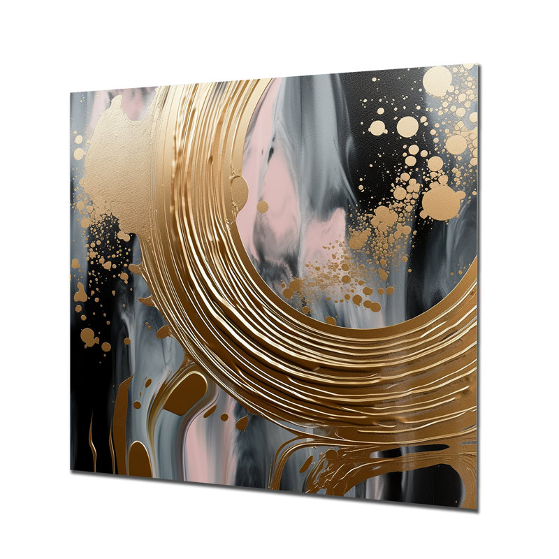 Abstract Golden And Pink Infinity Circles V - Abstract Shapes Metal Wall Art, 36" H x 36" W