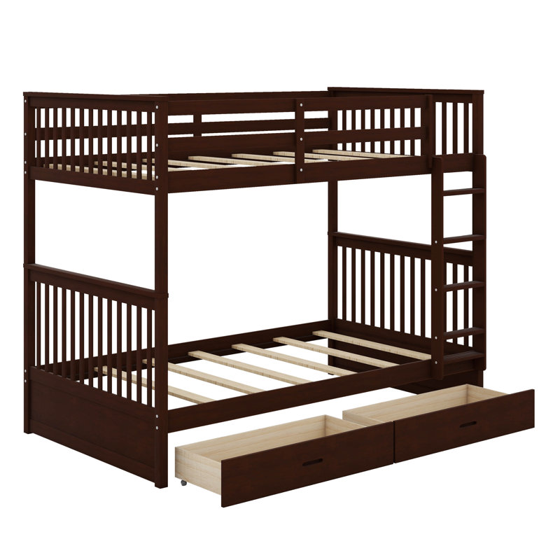 Lit superposé avec échelle et tiroirs de rangement, Simple sur simple, Espresso