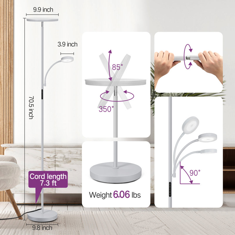 177.5cm LED Tree Floor Lamp, Silver Grey