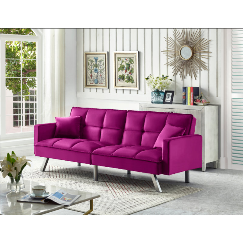 Syliva 80" Square Arm Sleeper Sofa Bed, Purple