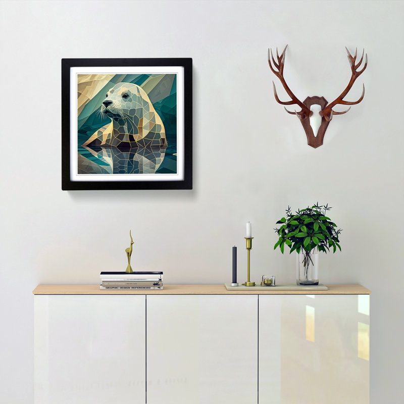 Seal Cubism - Single Picture Frame Print on Wood, Black