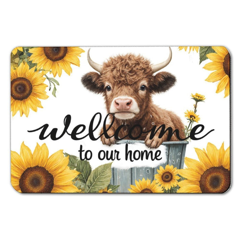 Mignon tapis de bain Highland Cow & Sunflower, 36 x 24