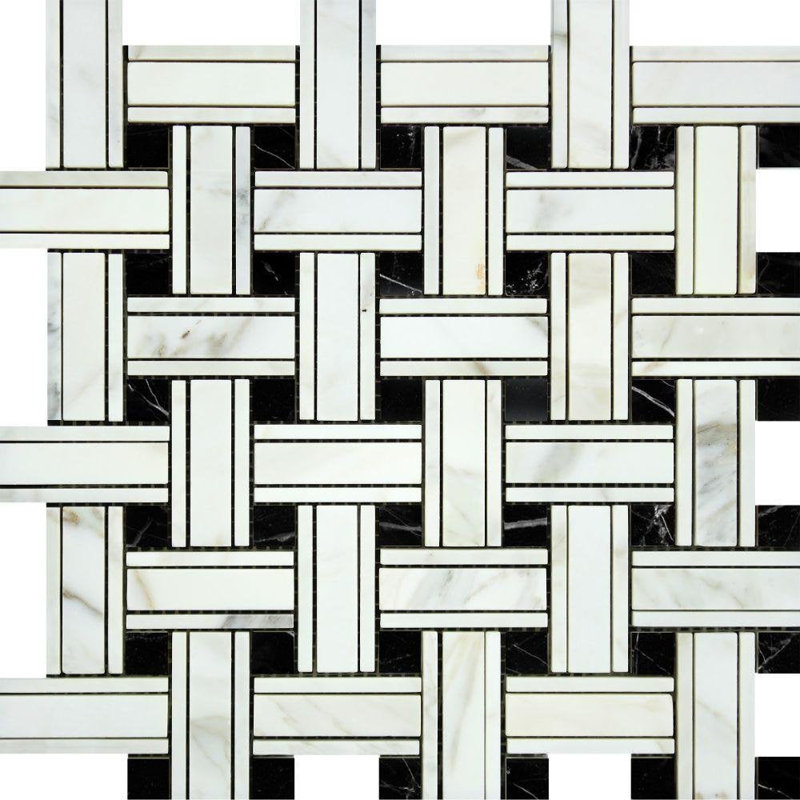 Marble Novelty Mosaic Wall & Floor Tile, White/Black