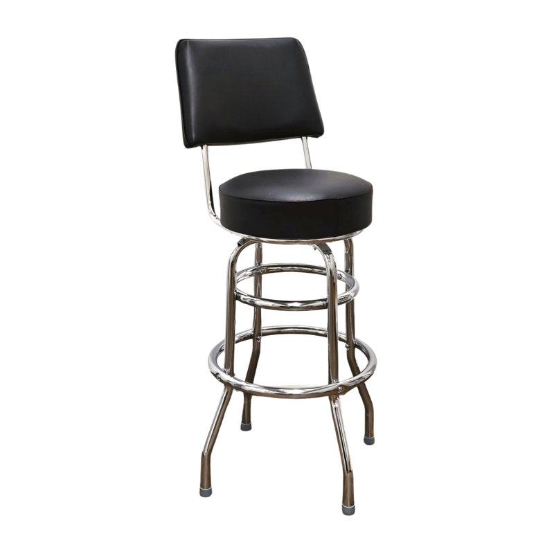 Retro Home Double Ring Upholstered Swivel Bar Stool with Back, Black