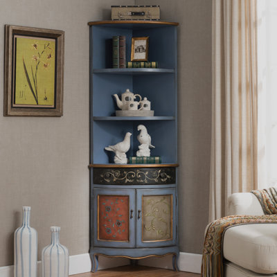 Vitrines bleues en bois massif et verre