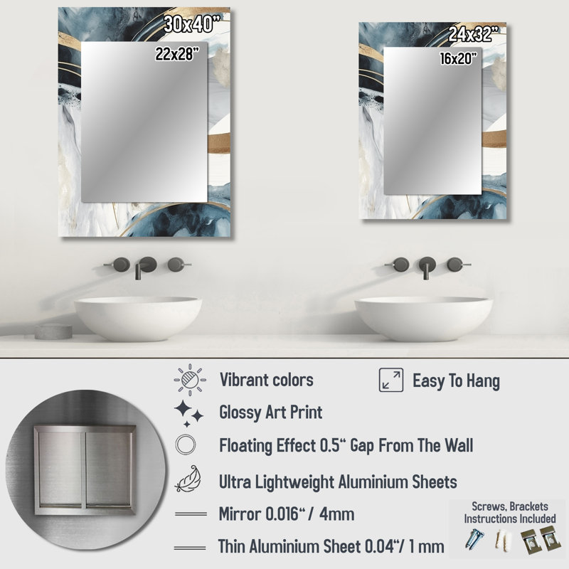 Black Gold Fusion Of Marble II - Marble Unique Wall Mirror Decor, Black Large Mirror, Printed Metal Art, 32" x 24"