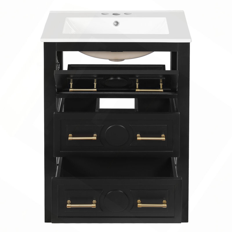 Ensemble de meuble-lavabo autoportant 24 po avec 3 tiroirs, ensemble de meuble-lavabo autoportant 24 po avec cadre en bois massif