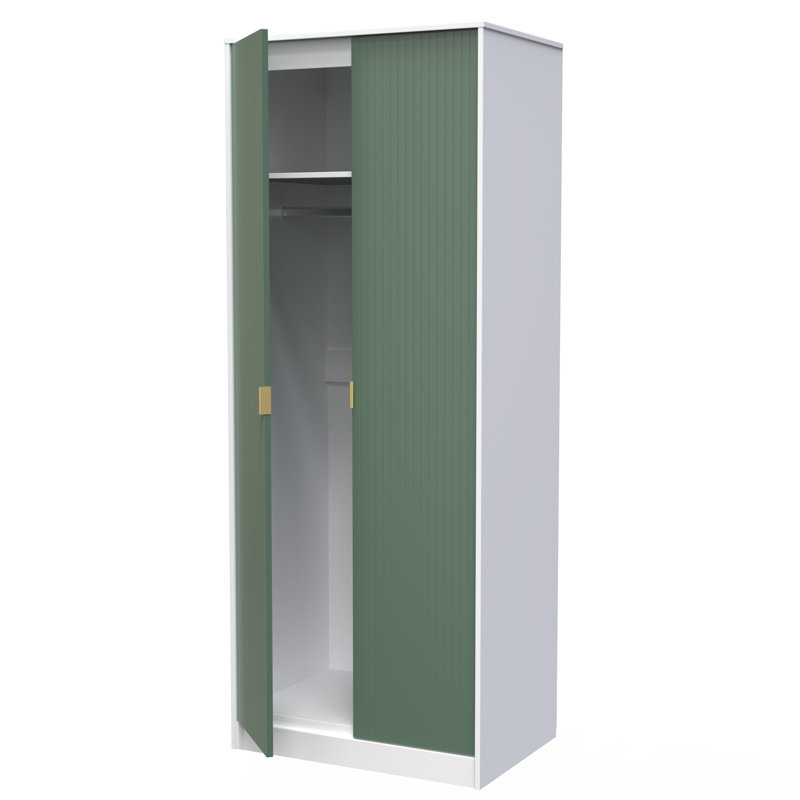 Fully Assembled 2 Door Wardrobe, 197cm H x 74cm W x 53cm D, Green/White