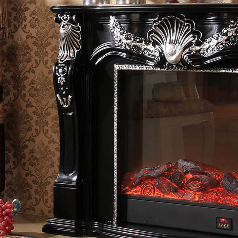 Black Solid + Manufactured Wood Electric Fireplace