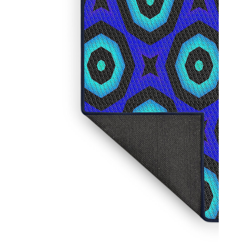 Tapis vert/bleu à motifs, Rectangle 5 pi x 7 pi