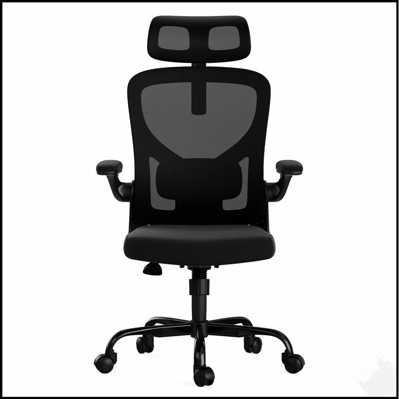 Chaise de bureau ergonomique avec appui-tête, dossier haut, soutien lombaire réglable et accoudoirs pivotants pour la maison et le bureau