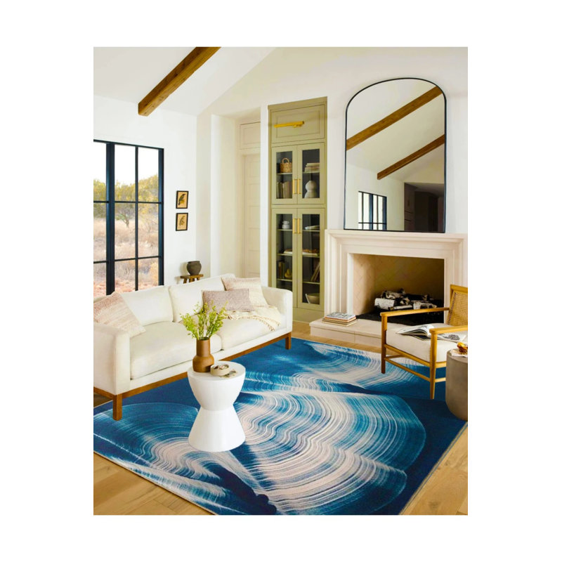 Tapis décoratif bleu et tapis lavable, Rectangle 3 pi 4 po x 5 pi