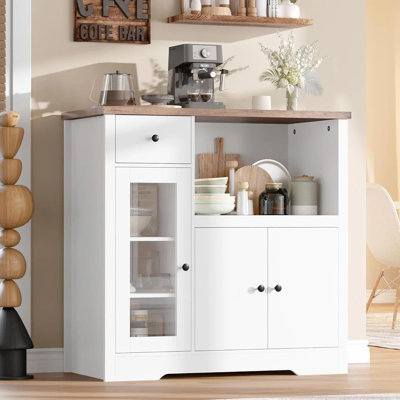 Kitchen Microwave Cabinets with Storage, Buffet Cabinet Sideboard with 3 Doors,1 Drawer and Adjustable Shelves, Pantry Storage Cabinet for Kitchen, Dining Room, Living Room