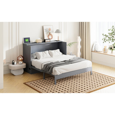 Grand lit élégant gris avec tiroirs de rangement pratiques et généreux