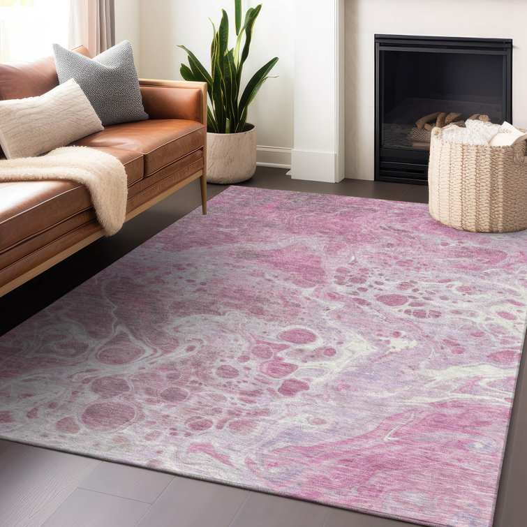 Machine Washable Indoor/Outdoor Cinead ACN1705 Pink Rug