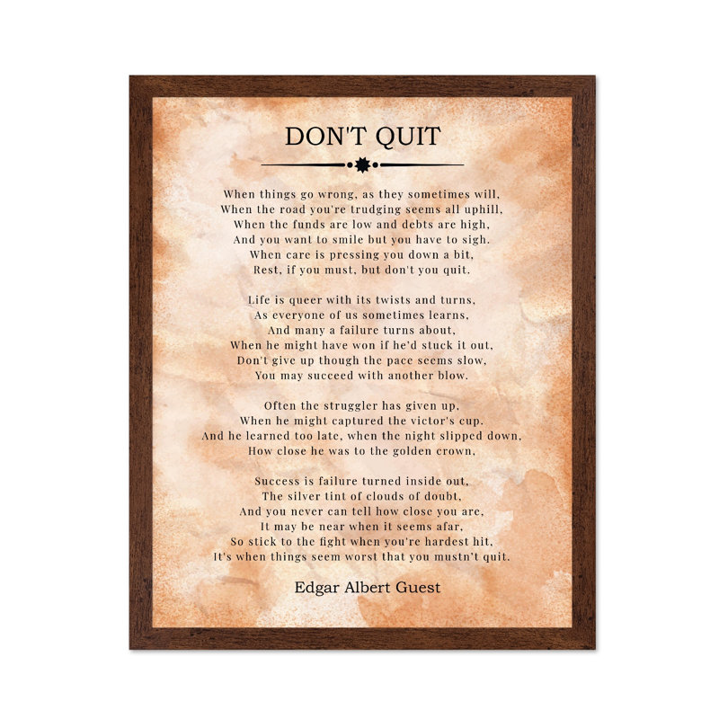 Don't Quit No1, Poster, 16"H x 20"W, Brown Framed