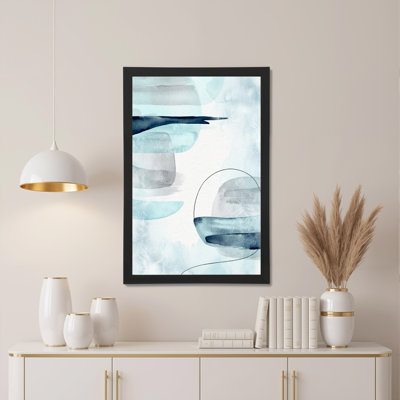 Abstrait aquarelle bleue et grise sur toile tendue, ensemble de 1 reproduction