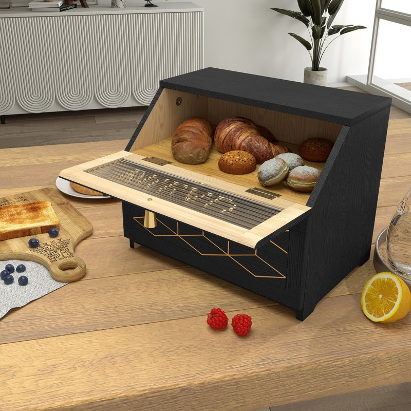 Boîte à pain à motif géométrique - Solution de rangement élégante pour la cuisine, Noir