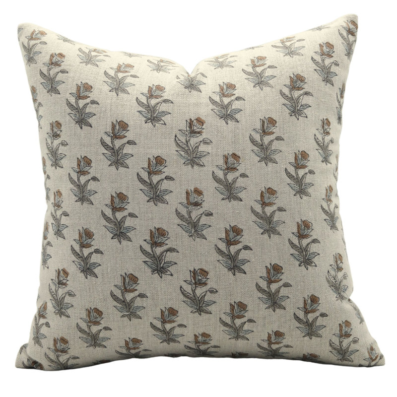 Linen Pillow Cover, 14"H x 14"W, Square, Pink Floral 1