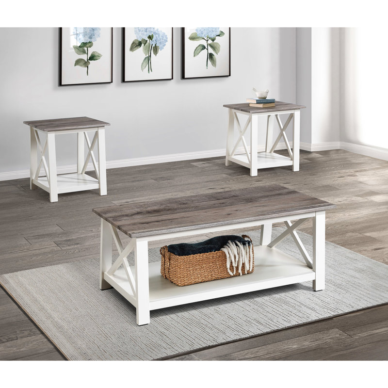 Table basse Modern Living Room 3 rectangulaire blanche avec tables de bout carrées
