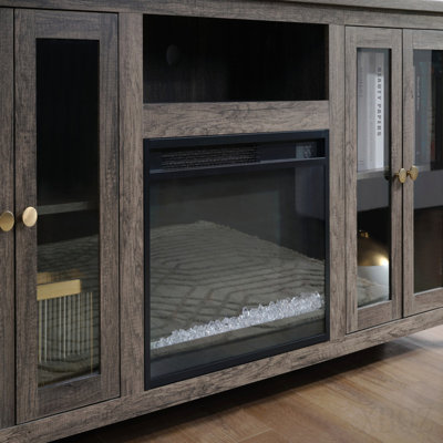 70"W Gray Walnut Finish Fireplace Tv Stand Console With Heater, Led Light, Cabinets, Shelves