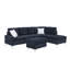 Canapé modulaire 3 places avec méridienne, repose-pieds avec rangement, pieds en métal et clous en cuivre, deux coussins blancs