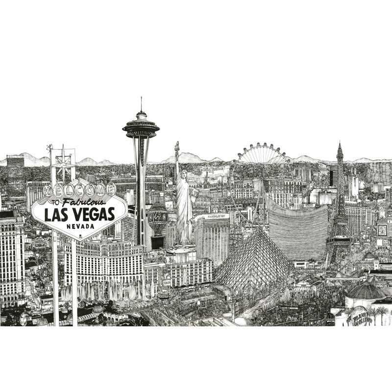 Vegas Skyline In B&W - Wrapped Canvas Print, 51cm H x 76cm W x 3.8cm D