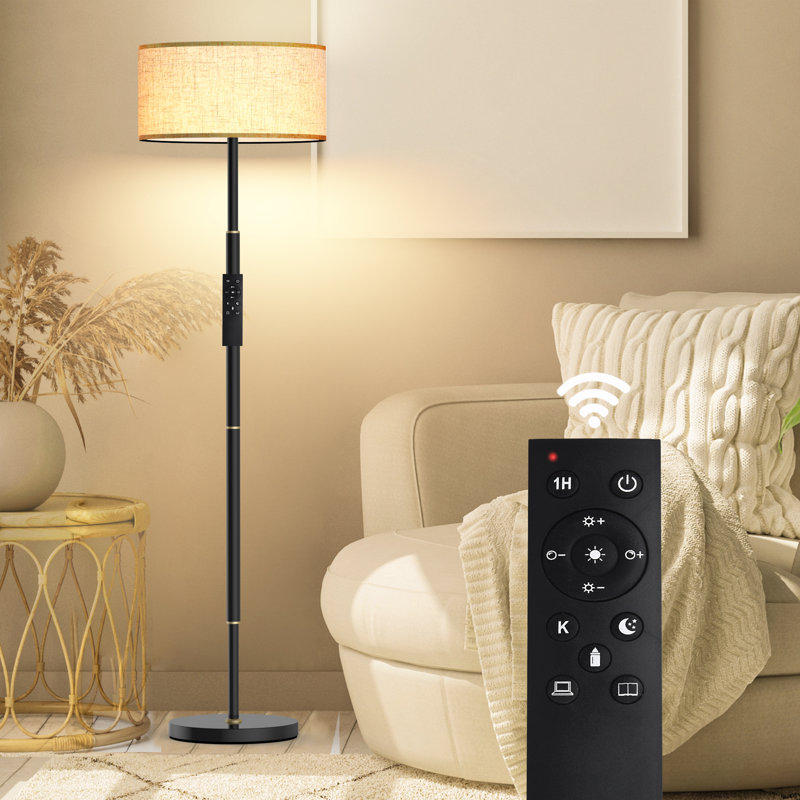 Agripina 63 Traditional Floor Lamp with Remote Control and Bulb Included, Matte Black, Beige