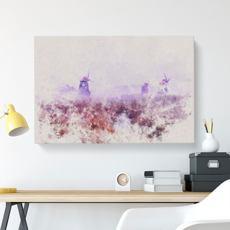 Landscape Windmill And Stream - Wrapped Canvas, 35cm H x 50cm W x 3cm D
