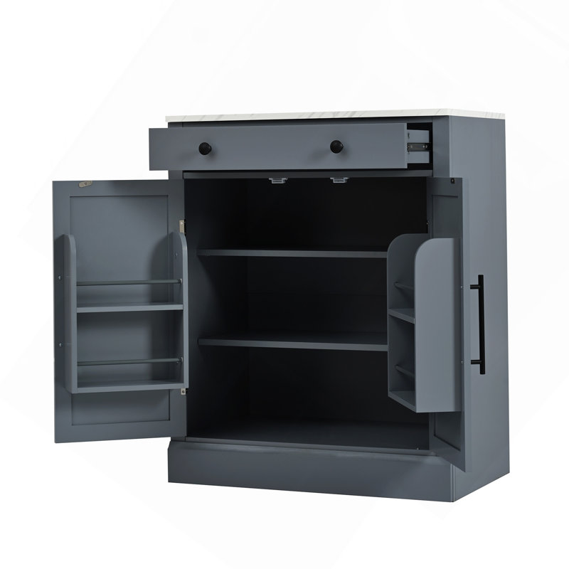 Garde-manger autoportant moderne à armoire Cabinet, rangement pour buffet de nourriture, bar à café avec tiroir, 2 tablettes réglables et 2 tablettes pour la salle à manger, la cuisine, gris